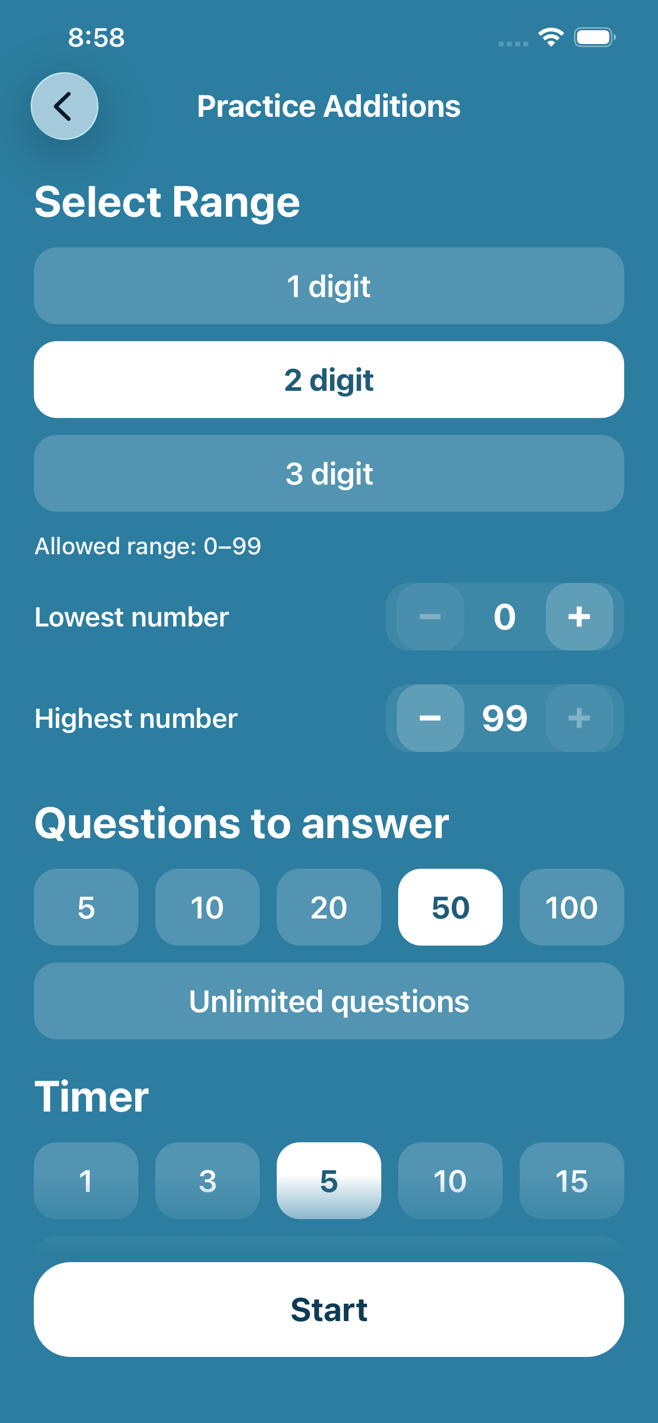 MentalMath Flash app screenshot